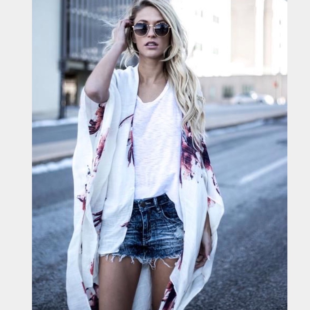 Watercolor Floral Kimono-Cream - Picture 5 of 5